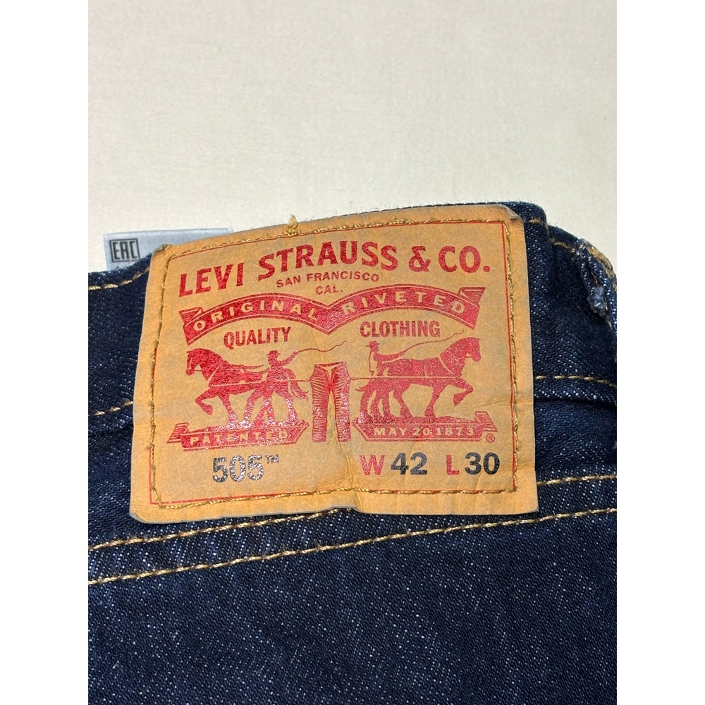 Levis 505 Regular Fit Straight Leg Jeans Mens 42x26 Dark Wash Indigo Denim - Picture 10 of 15